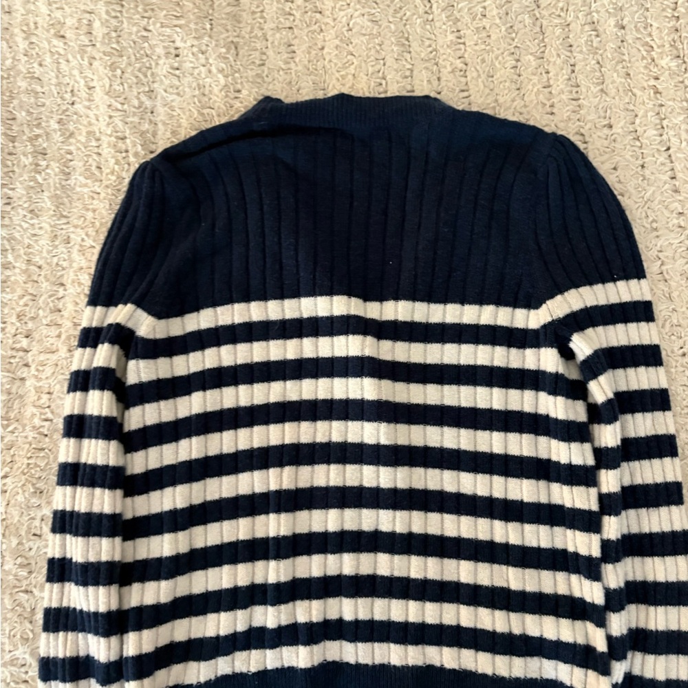 Loft Navy and White Striped Women's Sweater with Heart Detail - Picture 6 of 6